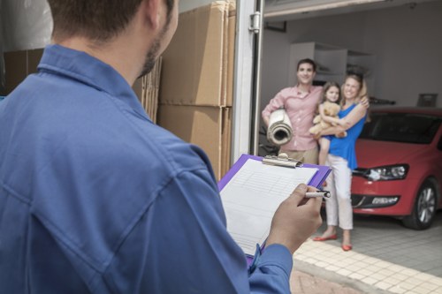 Packed household items ready for secure flat relocation in Canary Wharf