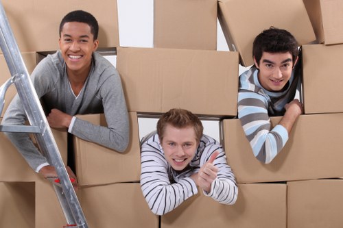 Office furniture removals in Canary Wharf with desks and chairs prepared for transport