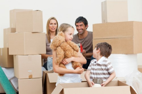 Packed boxes and furniture prepared for transport